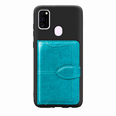 Custodia Silicone Ultra Sottile Morbida Cover con Magnetico S12D per Samsung Galaxy M21 Ciano