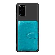 Custodia Silicone Ultra Sottile Morbida Cover con Magnetico S14D per Samsung Galaxy S20 Plus 5G Ciano