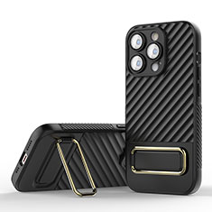 Custodia Silicone Ultra Sottile Morbida Cover con Supporto KC1 per Apple iPhone 15 Pro Nero