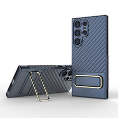 Custodia Silicone Ultra Sottile Morbida Cover con Supporto KC1 per Samsung Galaxy S22 Ultra 5G Blu