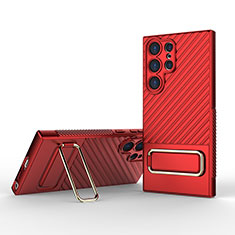 Custodia Silicone Ultra Sottile Morbida Cover con Supporto KC1 per Samsung Galaxy S22 Ultra 5G Rosso