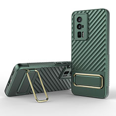 Custodia Silicone Ultra Sottile Morbida Cover con Supporto KC1 per Xiaomi Redmi K60 Pro 5G Verde