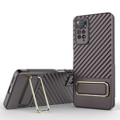 Custodia Silicone Ultra Sottile Morbida Cover con Supporto KC1 per Xiaomi Redmi Note 11 Pro 4G Marrone