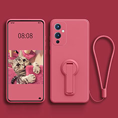 Custodia Silicone Ultra Sottile Morbida Cover con Supporto per OnePlus 9 5G Rosa Caldo