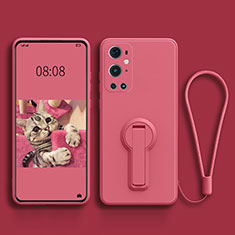 Custodia Silicone Ultra Sottile Morbida Cover con Supporto per OnePlus 9 Pro 5G Rosa Caldo