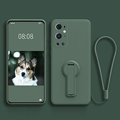 Custodia Silicone Ultra Sottile Morbida Cover con Supporto per OnePlus 9 Pro 5G Verde Notte