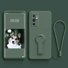 Custodia Silicone Ultra Sottile Morbida Cover con Supporto per OnePlus 9RT 5G Verde Notte