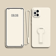 Custodia Silicone Ultra Sottile Morbida Cover con Supporto per Oppo Find X3 Pro 5G Bianco