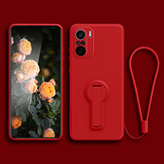Custodia Silicone Ultra Sottile Morbida Cover con Supporto per Xiaomi Mi 11X Pro 5G Rosso