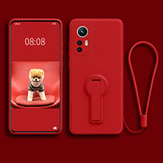 Custodia Silicone Ultra Sottile Morbida Cover con Supporto per Xiaomi Mi 12 Pro 5G Rosso