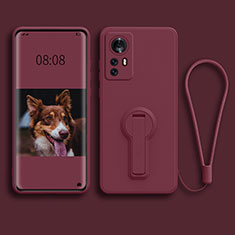 Custodia Silicone Ultra Sottile Morbida Cover con Supporto per Xiaomi Mi 12S Pro 5G Rosso Rosa