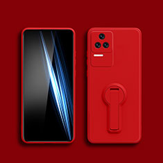 Custodia Silicone Ultra Sottile Morbida Cover con Supporto per Xiaomi Poco F4 5G Rosso