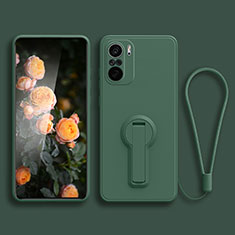 Custodia Silicone Ultra Sottile Morbida Cover con Supporto per Xiaomi Redmi K40 Pro+ Plus 5G Verde Notte