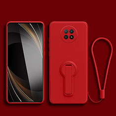 Custodia Silicone Ultra Sottile Morbida Cover con Supporto per Xiaomi Redmi Note 9T 5G Rosso