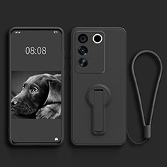 Custodia Silicone Ultra Sottile Morbida Cover con Supporto S01 per Vivo V27 Pro 5G Nero