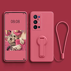 Custodia Silicone Ultra Sottile Morbida Cover con Supporto S01 per Vivo X70 Pro+ Plus 5G Rosa Caldo