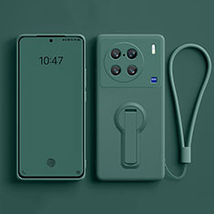 Custodia Silicone Ultra Sottile Morbida Cover con Supporto S01 per Vivo X90 Pro+ Plus 5G Verde Notte