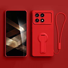 Custodia Silicone Ultra Sottile Morbida Cover con Supporto S01 per Xiaomi Redmi K70 5G Rosso