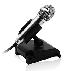 Microfono Mini Stereo Karaoke 3.5mm con Supporto per Accessories Da Cellulare Auricolari E Cuffia Argento