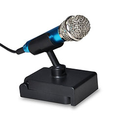 Microfono Mini Stereo Karaoke 3.5mm con Supporto per Oppo A58 4G Blu