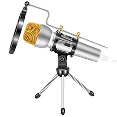 Microfono Mini Stereo Karaoke 3.5mm con Supporto M03 per Realme 9i 5G Argento