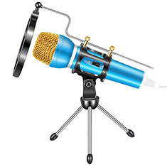 Microfono Mini Stereo Karaoke 3.5mm con Supporto M03 per Samsung Galaxy S20 FE 4G Blu