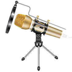 Microfono Mini Stereo Karaoke 3.5mm con Supporto M03 per Samsung I5800 I5801 Teos Naos Oro
