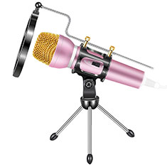 Microfono Mini Stereo Karaoke 3.5mm con Supporto M03 per Motorola Moto G8 Power Rosa