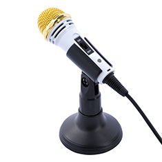 Microfono Mini Stereo Karaoke 3.5mm con Supporto M07 per Accessories Da Cellulare Auricolari E Cuffia Bianco