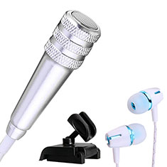 Microfono Mini Stereo Karaoke 3.5mm con Supporto M08 per Oppo A5 Argento