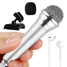 Microfono Mini Stereo Karaoke 3.5mm con Supporto M12 per Sharp Aquos Sense7 Argento