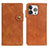 Custodia Portafoglio In Pelle Cover con Supporto A06 per Apple iPhone 14 Pro Marrone