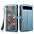 Custodia Portafoglio In Pelle Cover con Supporto B04S per Google Pixel 6a 5G Blu