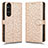 Custodia Portafoglio In Pelle Cover con Supporto C01X per Sony Xperia 1 V Oro