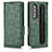 Custodia Portafoglio In Pelle Cover con Supporto C02X per Samsung Galaxy Z Fold3 5G Verde