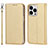 Custodia Portafoglio In Pelle Cover con Supporto D01T per Apple iPhone 13 Pro Max Oro