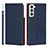 Custodia Portafoglio In Pelle Cover con Supporto D01T per Samsung Galaxy S22 5G Blu