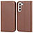 Custodia Portafoglio In Pelle Cover con Supporto D03T per Samsung Galaxy S21 5G Marrone