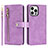 Custodia Portafoglio In Pelle Cover con Supporto D06T per Apple iPhone 15 Pro Lavanda