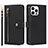 Custodia Portafoglio In Pelle Cover con Supporto D06T per Apple iPhone 15 Pro Max Nero