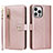 Custodia Portafoglio In Pelle Cover con Supporto D06T per Apple iPhone 15 Pro Max Oro Rosa