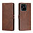 Custodia Portafoglio In Pelle Cover con Supporto H02X per Xiaomi Redmi 10 India Marrone