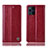 Custodia Portafoglio In Pelle Cover con Supporto H06P per Oppo Find X3 Pro 5G Rosso