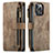 Custodia Portafoglio In Pelle Cover con Supporto H27 per Apple iPhone 15 Pro Marrone