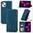 Custodia Portafoglio In Pelle Cover con Supporto H30 per Apple iPhone 13 Blu