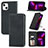 Custodia Portafoglio In Pelle Cover con Supporto H30 per Apple iPhone 14 Nero