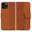 Custodia Portafoglio In Pelle Cover con Supporto HF1 per Apple iPhone 15 Pro Marrone