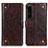 Custodia Portafoglio In Pelle Cover con Supporto K06Z per Sony Xperia 1 IV Marrone