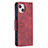 Custodia Portafoglio In Pelle Cover con Supporto L01 per Apple iPhone 15 Rosso