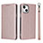 Custodia Portafoglio In Pelle Cover con Supporto L08 per Apple iPhone 14 Oro Rosa